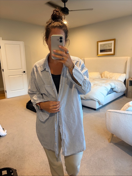 Tops - Light Blue & White Striped Button-Up Shirt